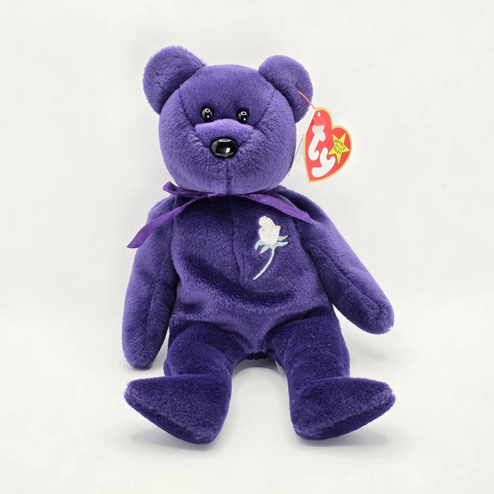 Ty Beanie Baby Princess Diana Bear 1997 Retired Purple Teddy Bear PE Pellets